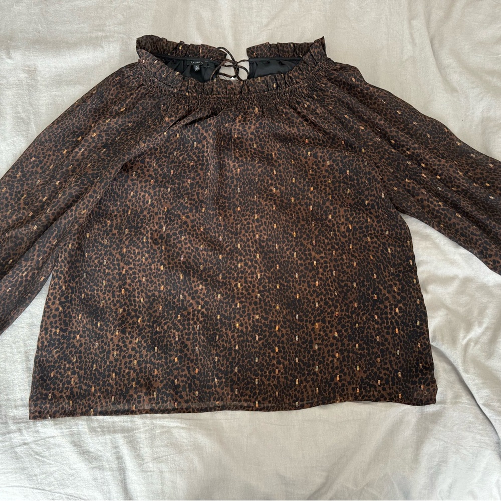 TALBOTS SMOCKED NECK TOP - LEOPARD DOT - NWT